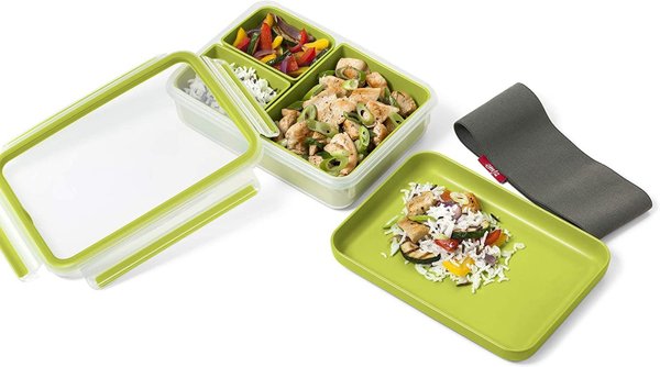 Emsa Lunch- und Snackbox mit 3 praktischen Einsätzen und Deckel, Inklusive separatem Teller und Fixi